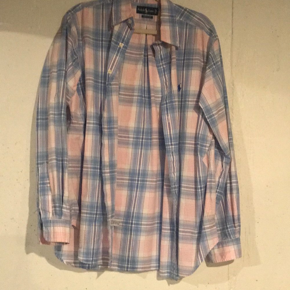Ralph Lauren Large button up blue and pink casual